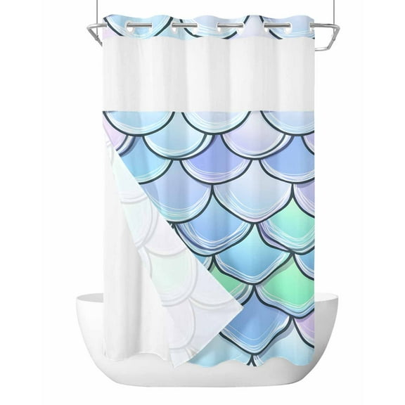 Anzona No Hook Shower Curtains, Abstract Art Coastal Small Shower Curtains with Snap in Liner, Nautical Summer Ocean Beach Waterproof Washable Fabric Bathroom Shower Curtain Sets, 36" x 72"