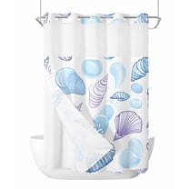 Anzona No Hook Shower Curtains, Blue Conch Coastal Stall Bathroom Curtain with Snap in Liner, Shell Nautical Summer Beach Ocean Waterproof Washable Fabric Bathroom Shower Curtain Sets, 48" x 72"