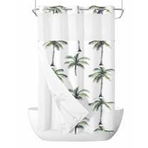 Anzona No Hook Shower Curtains, Green Palm Trees Small Shower Curtains with Snap in Liner, Summer Botanical Beach Watercolor Waterproof Washable Fabric Bathroom Shower Curtain Sets, 36" x 72"