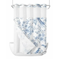 Anzona No Hook Shower Curtains, Light Blue Flowers Standard Bathroom Curtains with Snap in Liner, Spring Summer Floral Birds Waterproof Washable Fabric Bathroom Shower Curtain Sets, 60" x 72"