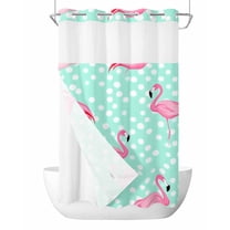 Anzona No Hook Shower Curtains, Pink Flamingo Small Shower Curtains with Snap in Liner, White Green Polka Dot Modern Art Waterproof Washable Fabric Bathroom Shower Curtain Sets, 36" x 72"