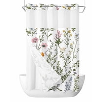 Anzona No Hook Shower Curtains, Spring Summer Floral Small Shower Curtains with Snap in Liner, Farmhouse Botanical Butterflies Waterproof Washable Fabric Bathroom Shower Curtain Sets, 36" x 72"