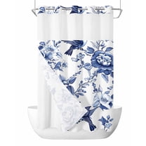Anzona No Hook Shower Curtains, White Blue Spring Floral Small Shower Curtains with Snap in Liner, Summer Botanical Hummingbird Waterproof Washable Fabric Bathroom Shower Curtain Sets, 36" x 78"
