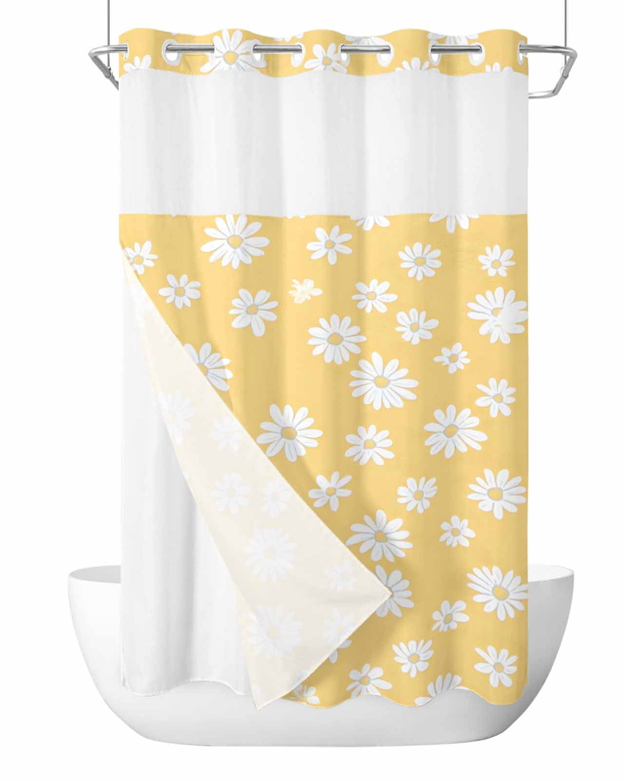 Yellow And White Shower Curtain