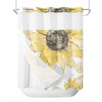 Anzona No Hook Shower Curtains, Yellow Sunflower Long Bathtub Curtains with Snap in Liner, Spring Summer Floral Botanical Retro Waterproof Washable Fabric Bathroom Shower Curtain Sets, 72" x 78"