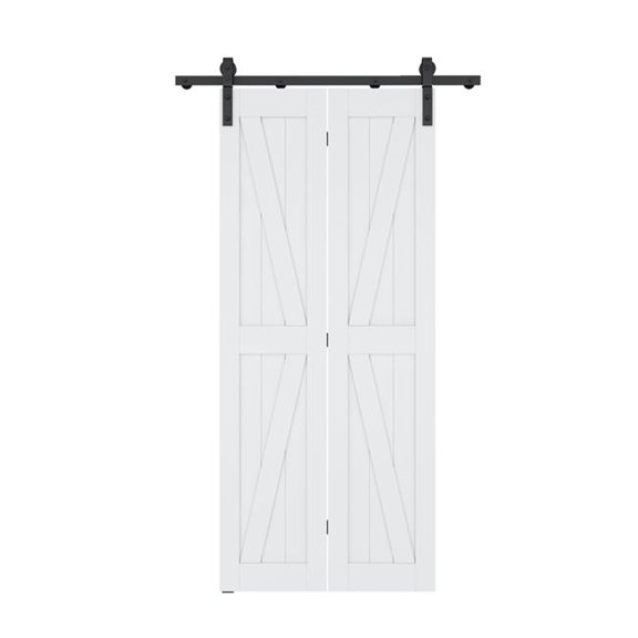 Anzzi ID-AZBD04 18 x 84 in. Heavy Duty Sturdy White Bi-folding Double Wood Barn Doors with Solid Core MDF Plus PVC