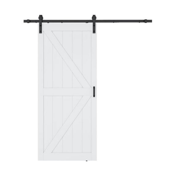 Anzzi ID-AZBD02 3 6 x 84 in. Heavy Duty Sturdy Sliding Barn Door with Sliding MDF Single & Solid Core MDF Plus PVC - White