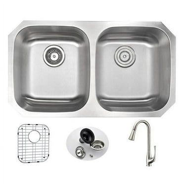 Anzzi  32 in. Moore Undermount Stainless Steel Double Bowl Kitchen Sink & Faucet Set with Singer Faucet in Brushed Nickel