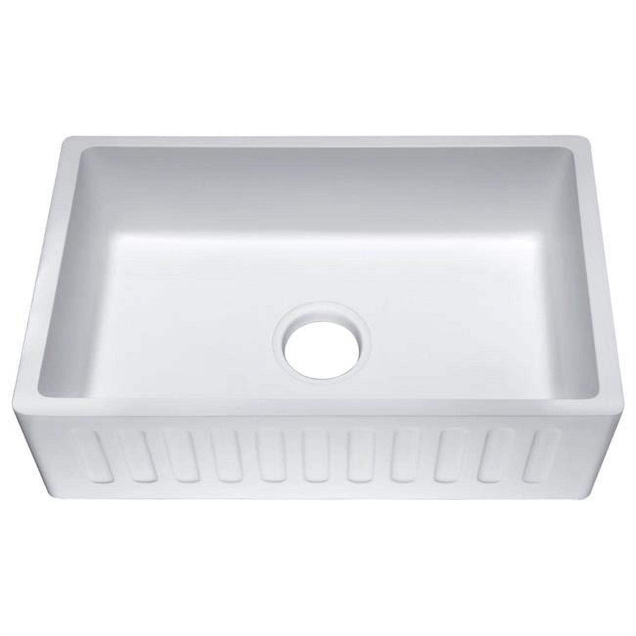 White Stone Farmhouse Apron Front Single Bowl Kitchen Sink