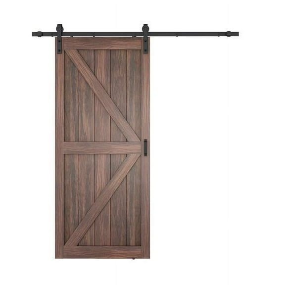 Anzzi ID-AZBD03 36 x 84 in. Heavy Duty Sturdy Brown Sliding Wood Single Slide Door with Solid Core MDF Plus PVC