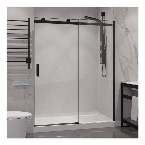 ANZZI Frameless Sliding Shower Door Rhodes Series with Handle 48 x 76 in. Matte Black
