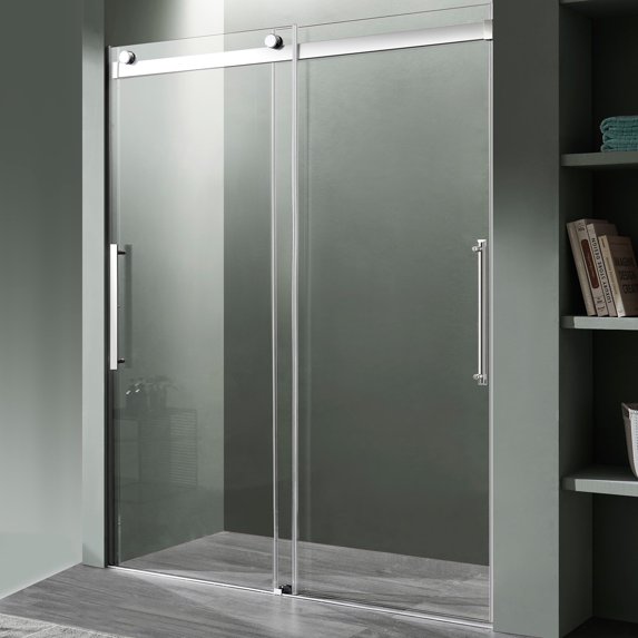 Stellar Series 45-48"W x 76"H Sliding Frameless Shower Door in Chrome with Tsunami Guard Tempered Clear Glass