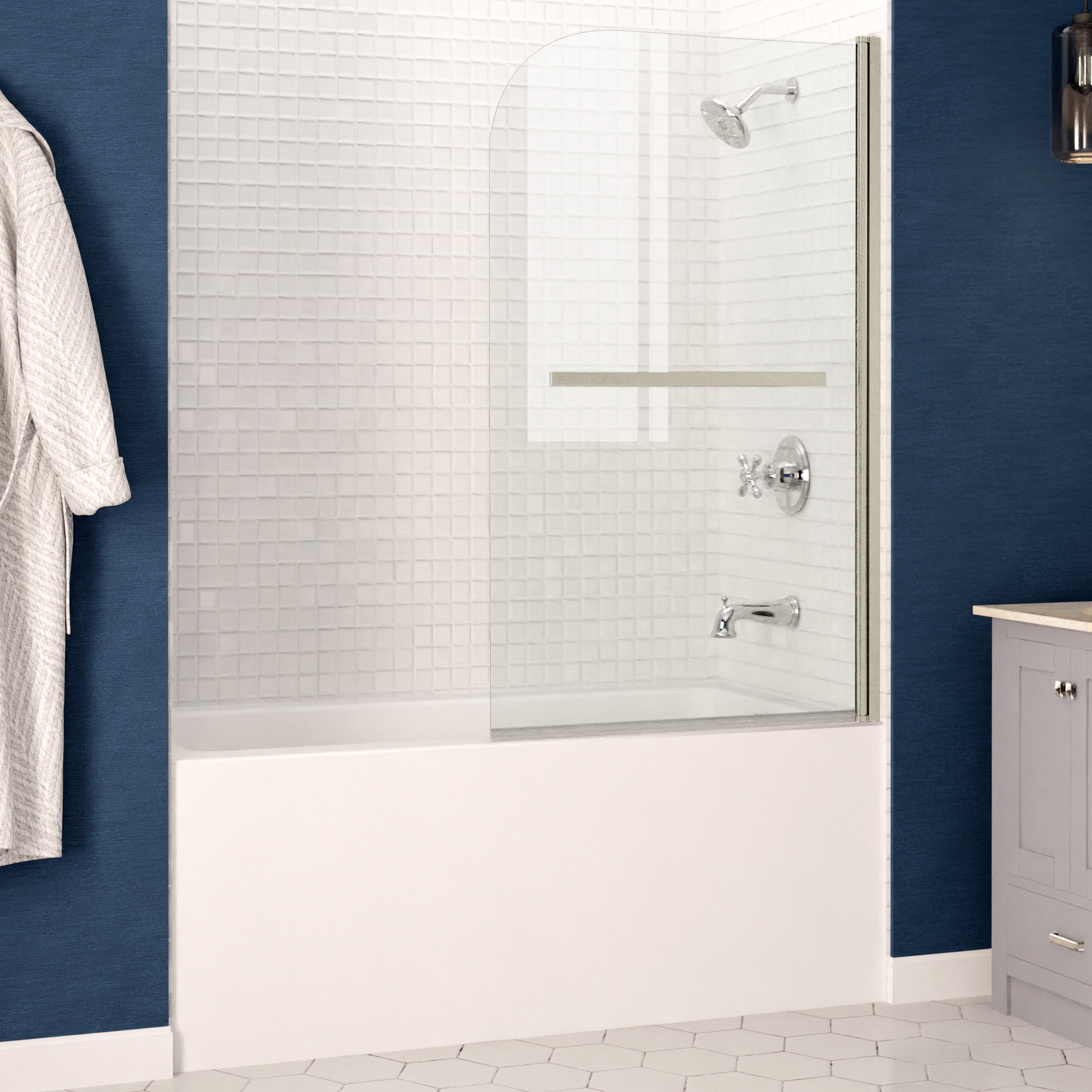 White Acrylic Right Drain Rectangle Tub with Frameless Brushed Nickel Door