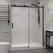 Anzzi  60 x 76 in. Rhodes Series Frameless Sliding Shower Door with Handle, Matte Black