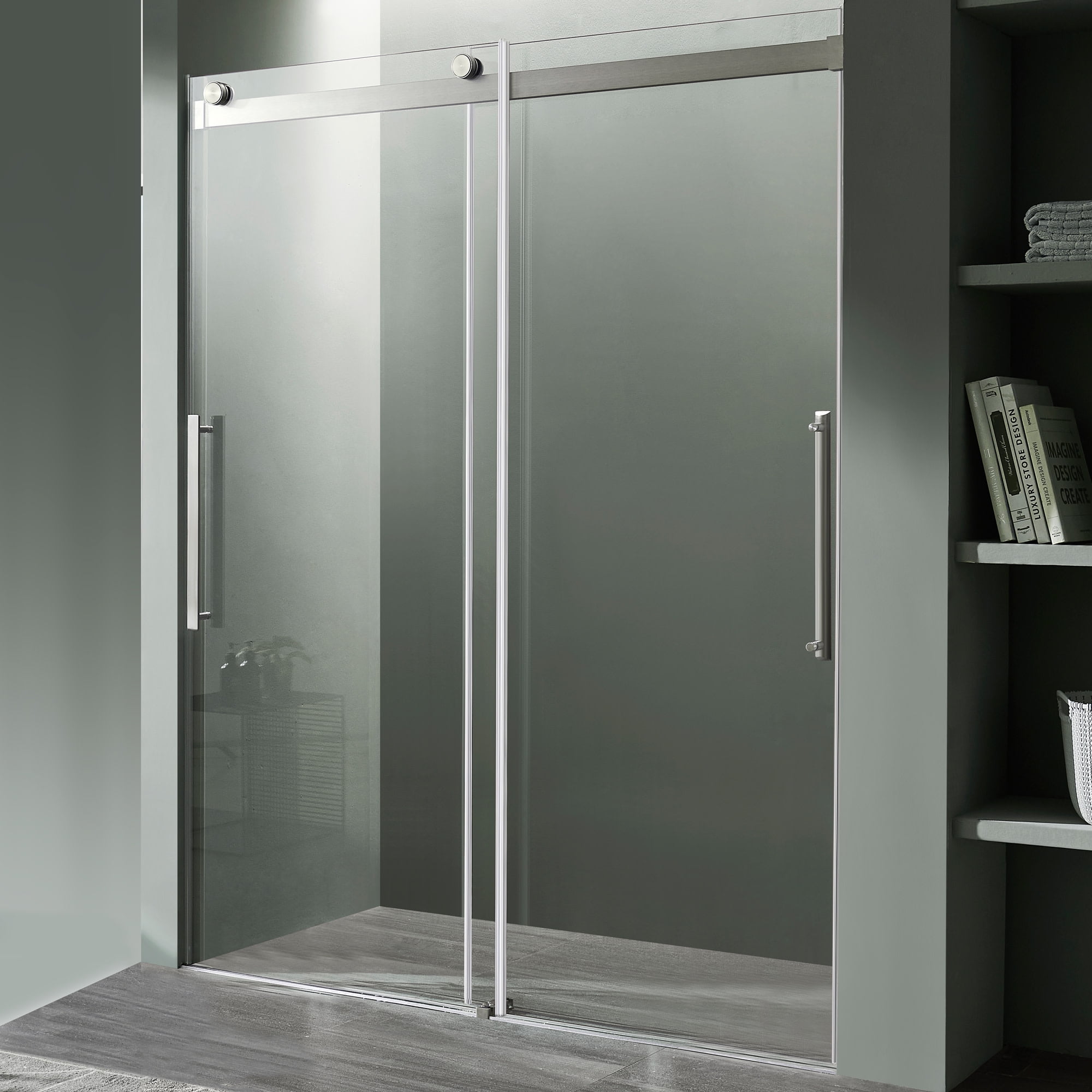 Stellar 60" x 76" Brushed Nickel Frameless Sliding Shower Door
