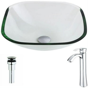 Anzzi  Cadenza Series Deco-Glass Vessel Sink in Lustrous Clear with Enti Faucet in Brushed Nickel