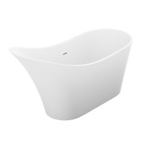Anzzi FT-AZ8418 5.6 ft. Tuasavi Series Solid Surface Center Drain Freestanding Bathtub, Matte White