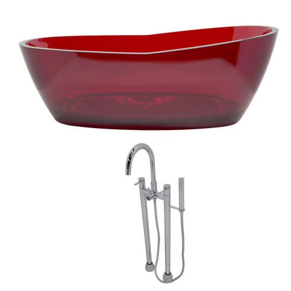 Anzzi FT521-0027 Ember 65-5/8" Stone Composite Free Standing Soaking Tub with So