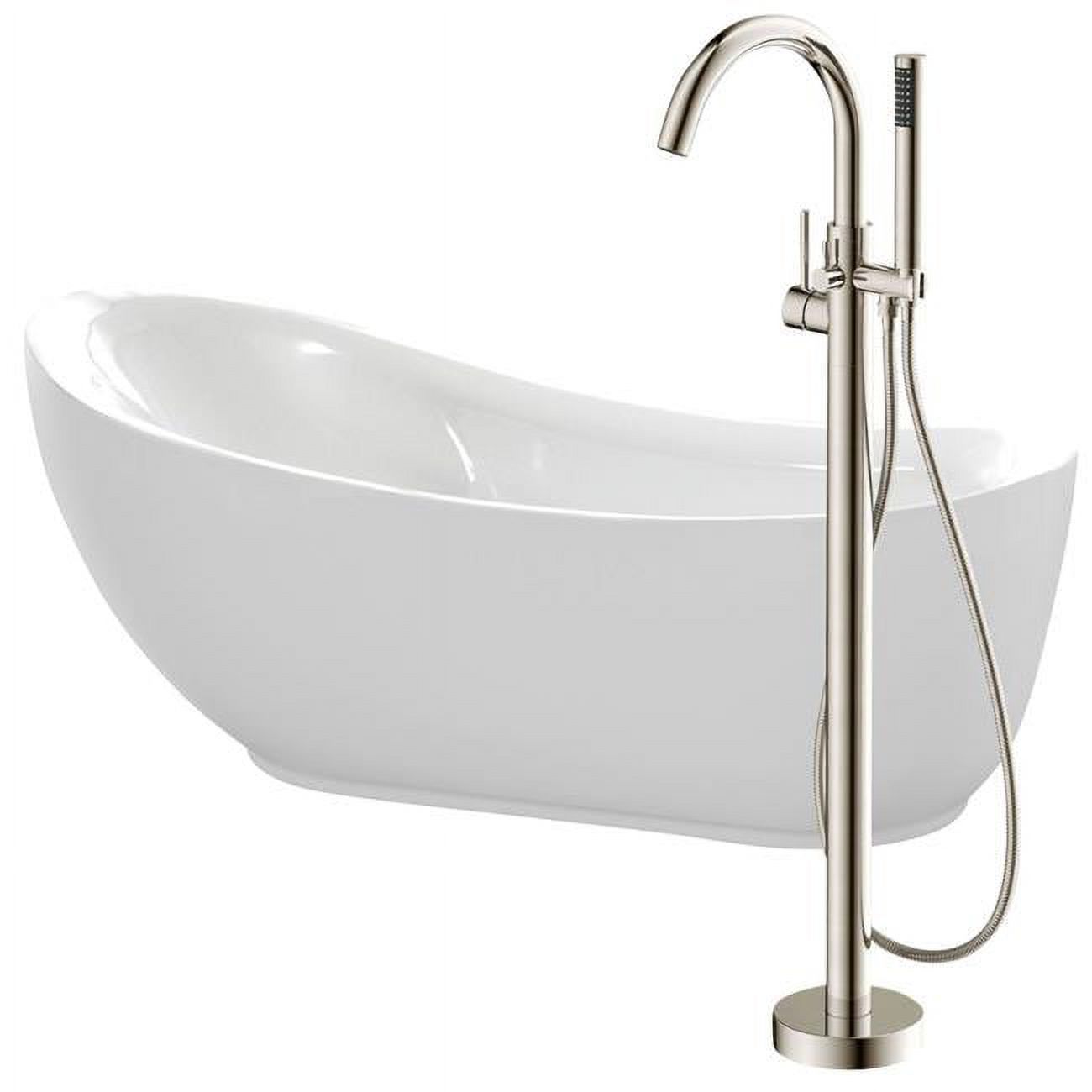 Anzzi FTAZ090-0025B 30 x 35 x 71 in. Talyah Acrylic Flatbottom Non-Whirlpool Bathtub in White with Kros Faucet&#44; Brushed Nickel - image 1 of 1