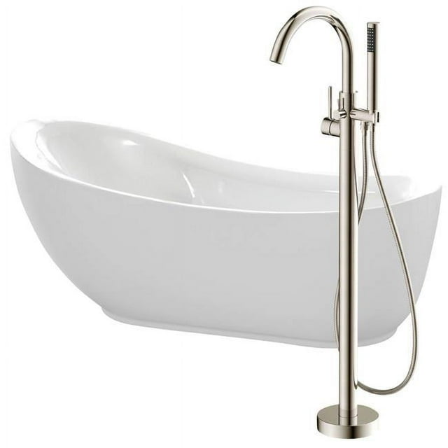 Anzzi FTAZ090-0025B 30 x 35 x 71 in. Talyah Acrylic Flatbottom Non-Whirlpool Bathtub in White with Kros Faucet&#44; Brushed Nickel