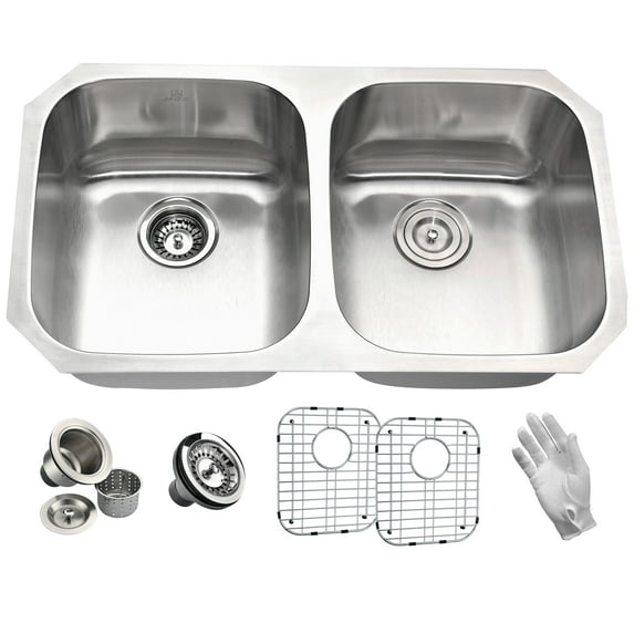 Anzzi K-AZ3218-2B 32 in. Moore Series Under Mount 50 by 50 Dual Basin Stainless Steel Kitchen Sink