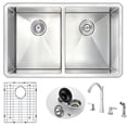 thumbnail image 1 of Anzzi K32192A-035 32 in. Vanguard Undermount Stainless Steel Double Bowl Kitchen Sink & Faucet Set with Opus Faucet in Polished Chrome, 1 of 15