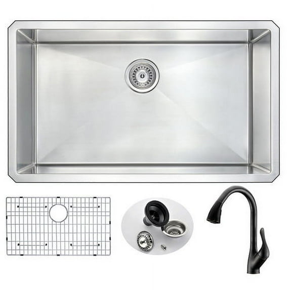 Anzzi Kaz3219-031 Vanguard 32" Single Basin Stainless Steel Undermount Kitchen Sink -