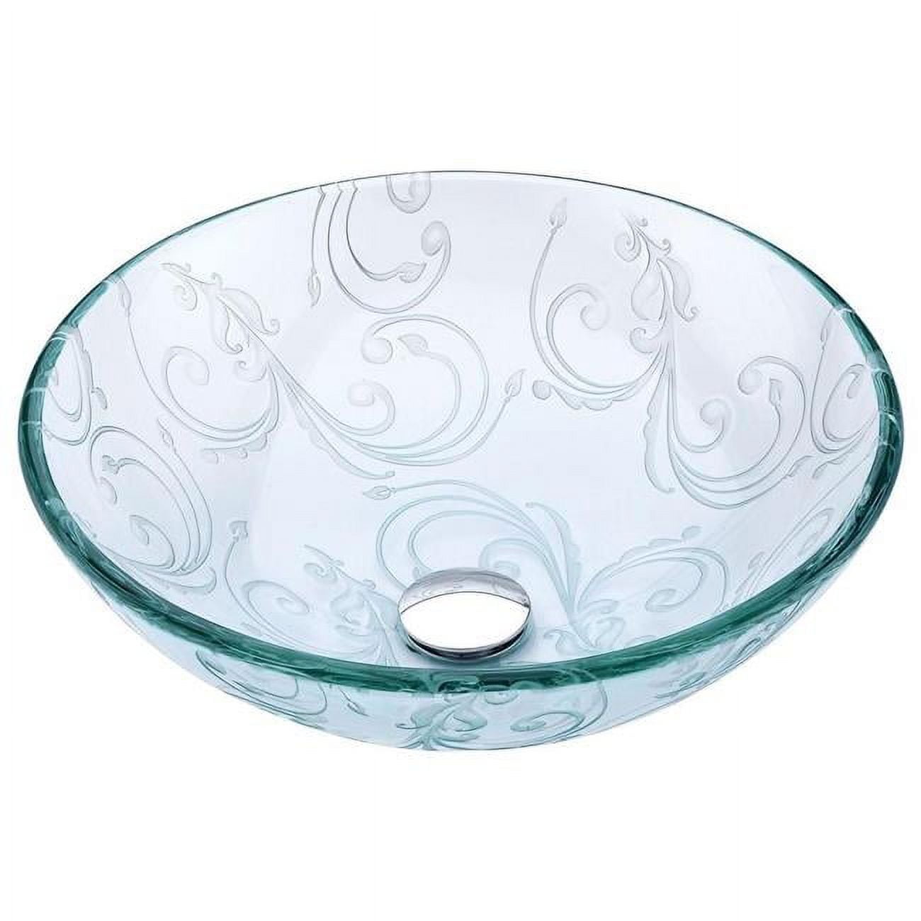 Vieno 16.5'' Clear Floral Etched Glass Vessel Sink