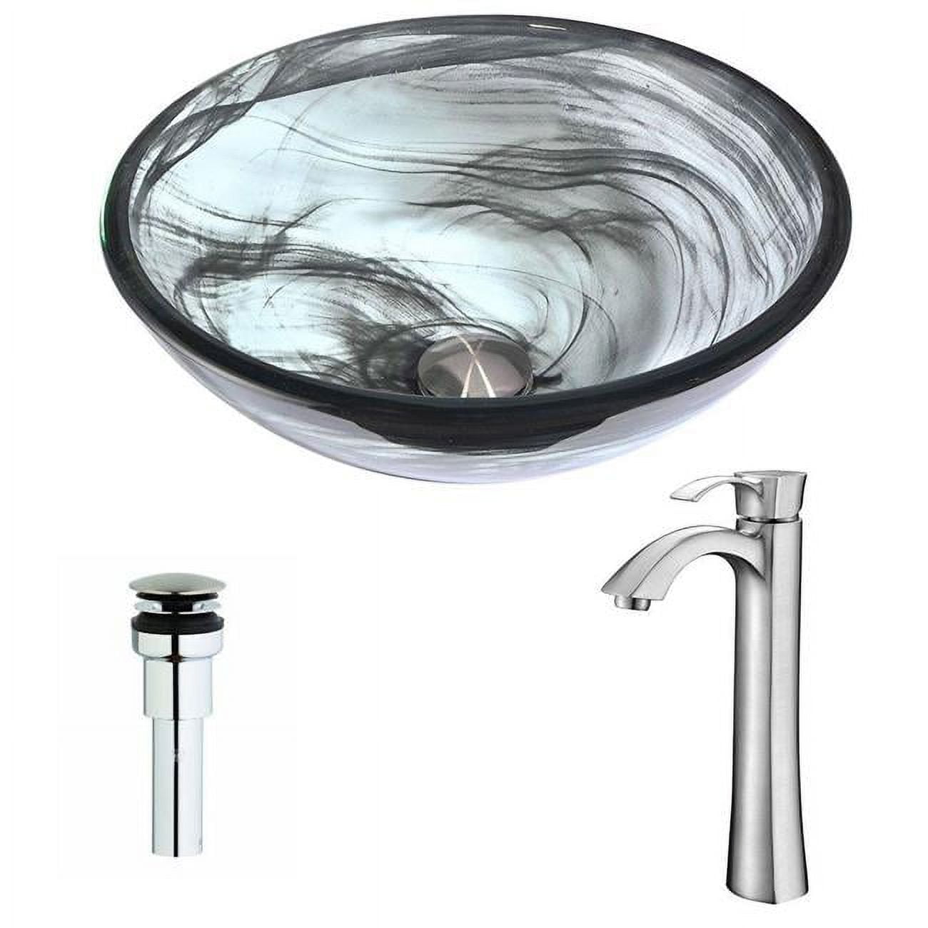 Emerald Swirl Tempered Glass Vessel Sink with Brushed Nickel Faucet