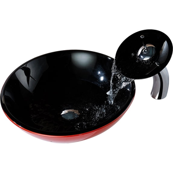 Anzzi Ls-Az041 Chord 16-1/2" Glass Vessel Bathroom Sink - Lustrous Black and Red /