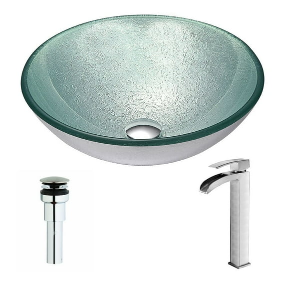 Anzzi Lsaz055-097 Spirito Brass And Glass Deck Mounted Or Vessel Bathroom Sink - Silver