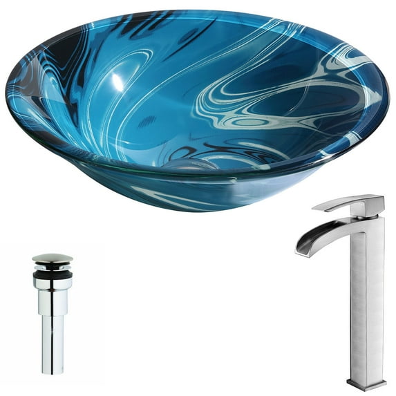 Anzzi Lsaz075-097 Symphony Brass And Glass Deck Mounted Or Vessel Bathroom Sink - Blue