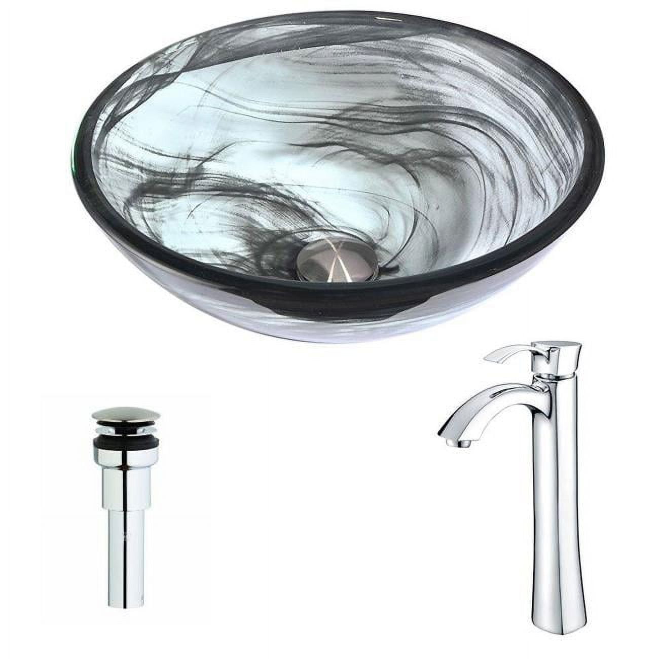 Emerald Wisp Glass Vessel Sink with Brushed Nickel Faucet
