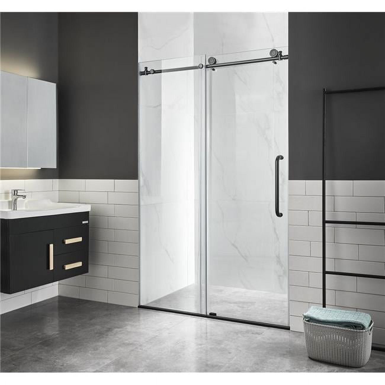 Matte Black Frameless Sliding Glass Shower Door Kit