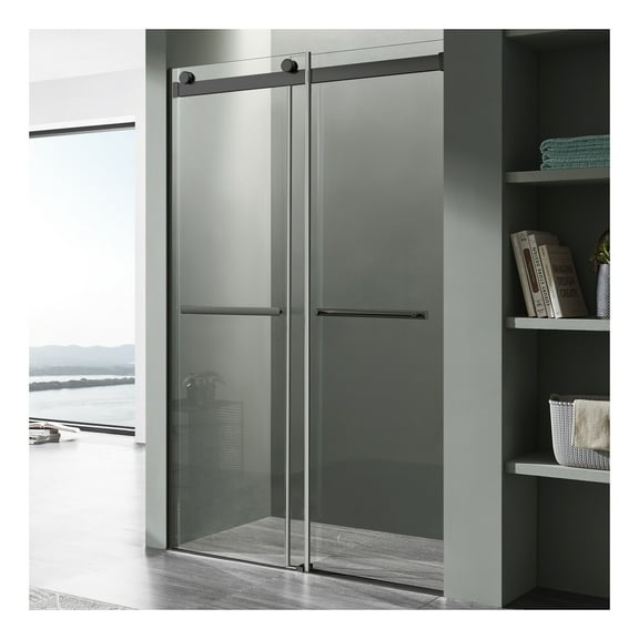 ANZZI Frameless Sliding Shower Door Kahn Series with Horizontal Handle 60 x 76 in. Matte Black