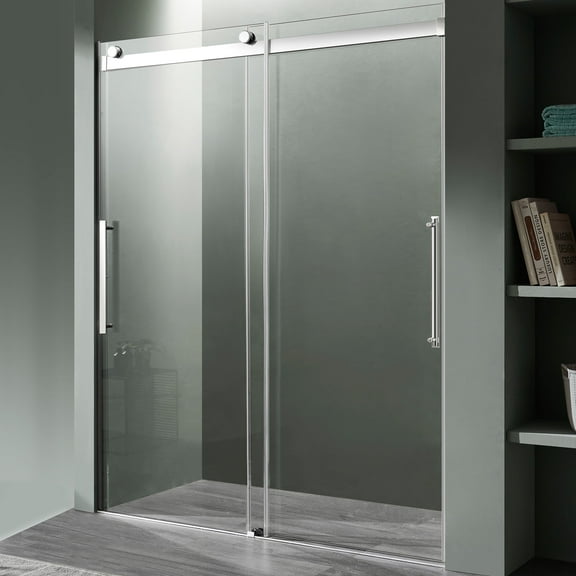 Stellar Series 57-60"W x 76"H Sliding Frameless Shower Door in Chrome with Tsunami Guard Tempered Clear Glass
