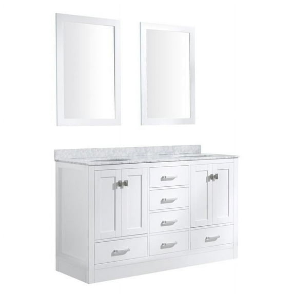 Anzzi 60 x 36 in. Chateau Rich White Bath Vanity with Carrara White Marble Vanity Top, White Basins & Mirrors