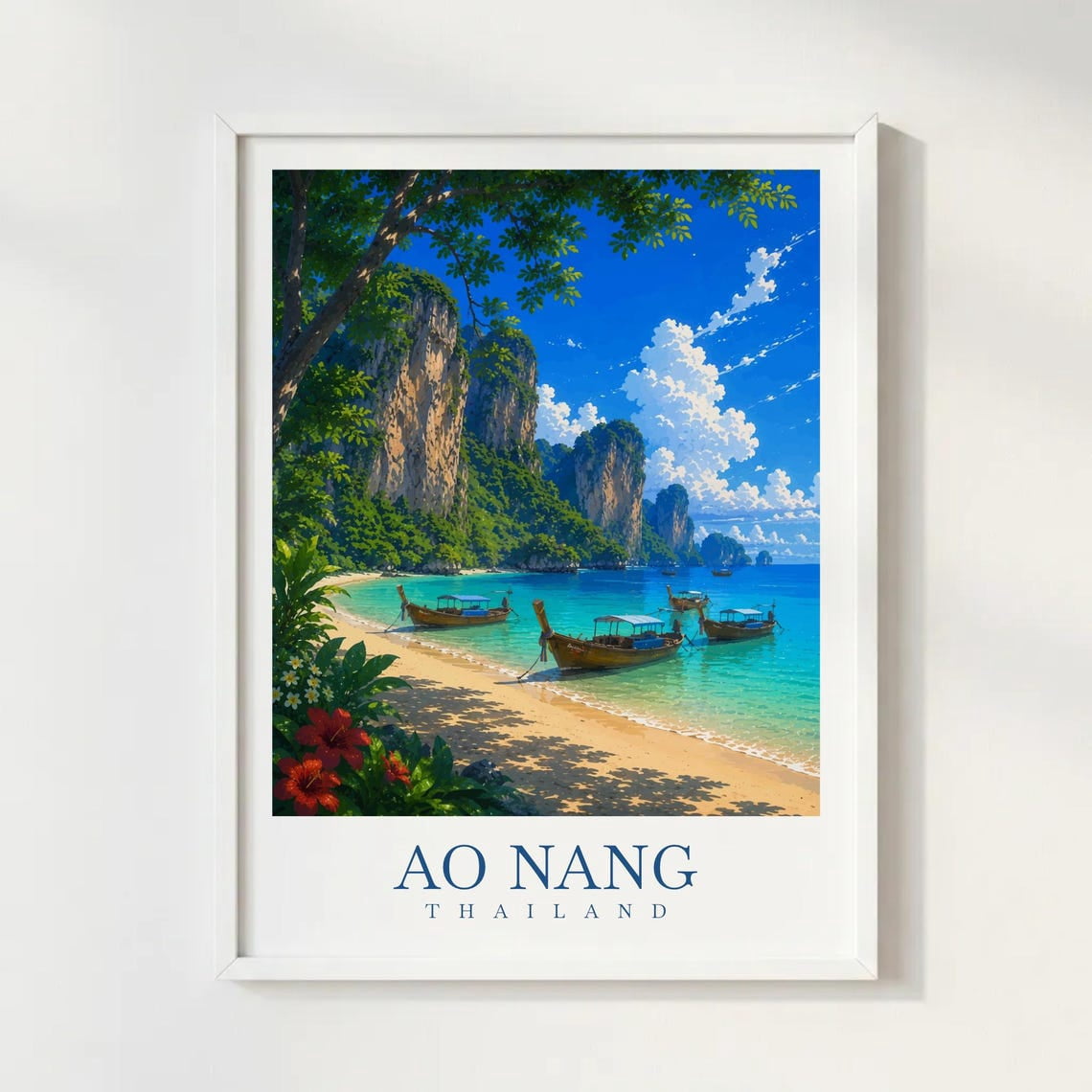 Ao Nang Krabi Thailand Travel Illustration Style Beach Tropical Poster ...