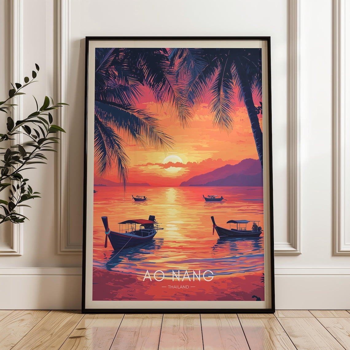 Ao Nang Thailand Golden Sunset Tropical Beach Longtail Boats Coastal ...