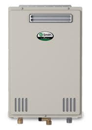 Beige Outdoor Gas Tankless Water Heater with 8 GPM Flow Rate