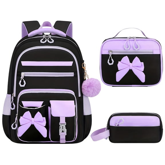 AoDai Bows Girl Schoolbag Set - Lightweight Back Protector for Primary Schoolers - Double Shoulder Bag with Large Capacity for Children - Includes Lunch Bag and Pen Case