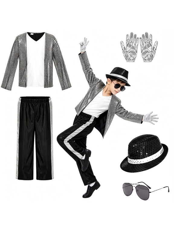 Boy dancing star queue clothing - Children's 1980s and 1990s popular star outfits, popular stage party suits