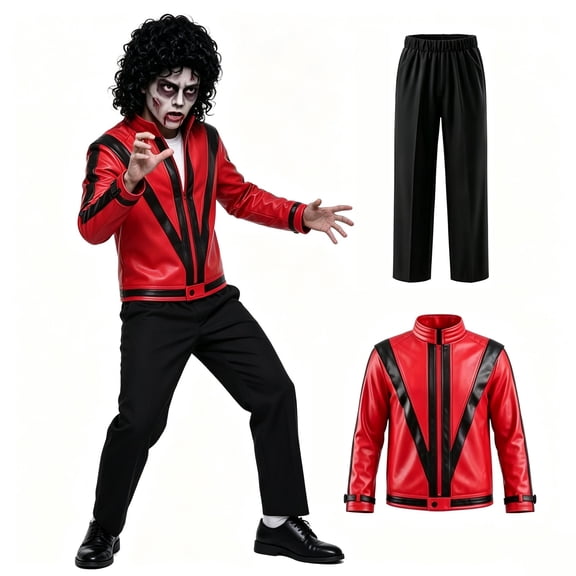 AoDai Children's Halloween costume set - Red leather jacket stage performance outfit - Suitable for various role-playing occasions