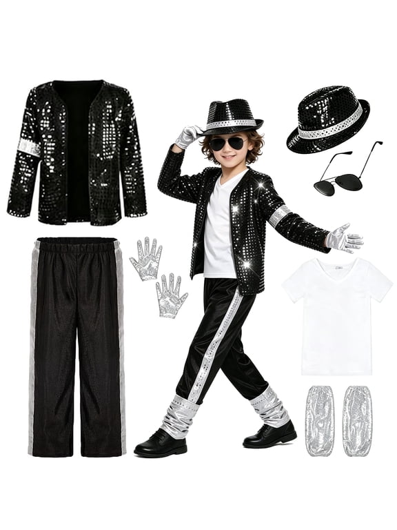 Children's dance costumes, black sequined stage outfits, boy Halloween cosplay dance performance attire