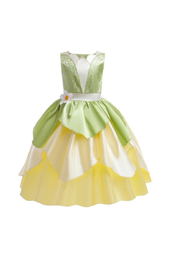 Deluxe Princess Tiana Costumes Little Girls Dress Fancy Gown for Cosplay Halloween Party
