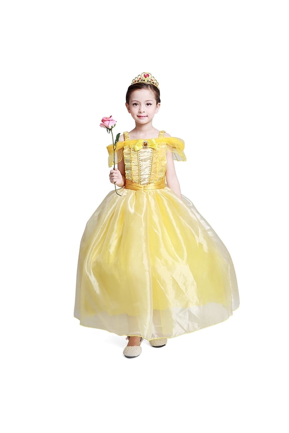 Girls' Princess Yellow Costumes Princess Dress up Halloween Costume with Accessories for Child 3/4