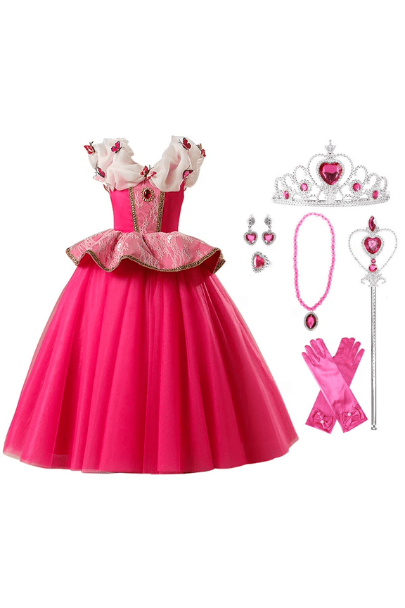 Girls Sleeping Princess Aurora Dresses Cosplay Aurora Costume Halloween Birthday Party Dress