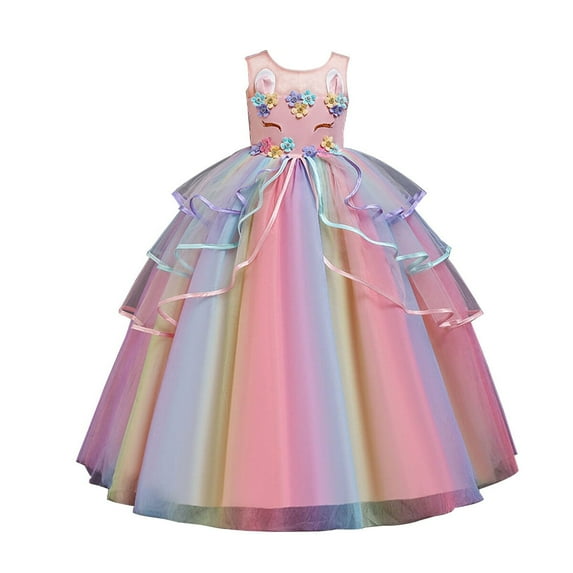 AoDai Girls Unicorn Princess Dress Fancy Party Costume Dress up Wedding Birthday Party Gown for Age 3-14 Years Old