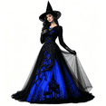 thumbnail image 1 of AoDai Gothic style long-sleeved witch dress with ghost castle print, suitable for Halloween party cosplay (all dress patterns are printed, the dress does not include a petticoat)., 1 of 6