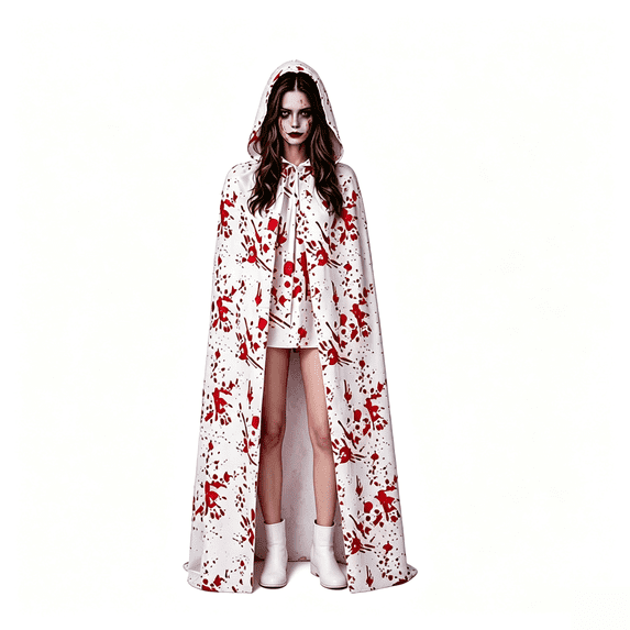 AoDai Halloween blood-stained hooded long coat, party costume cosplay attire, suitable for Halloween, theme performances, etc.